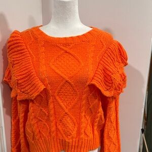 POL Vibrant Orange Cable Knit Sweater